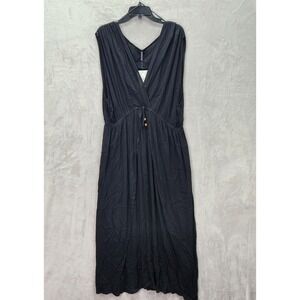 RAVIYA Swim Cover Up Womens Size 2X Black Maxi Dress Sleeveless Drawstring Waist